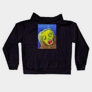 Hand drawn of a Halloween ghoul ghost screaming and terrified by fear. Kids Hoodie